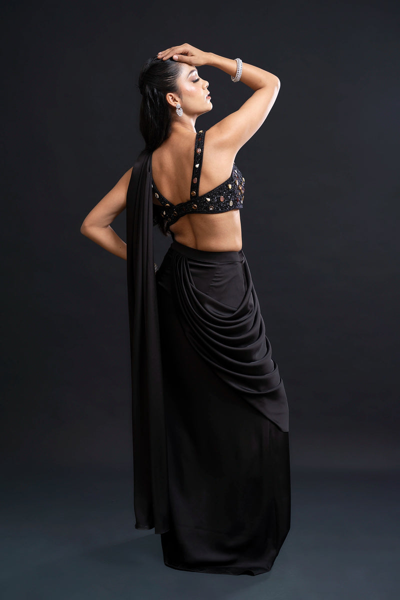 Black Drape Saree
