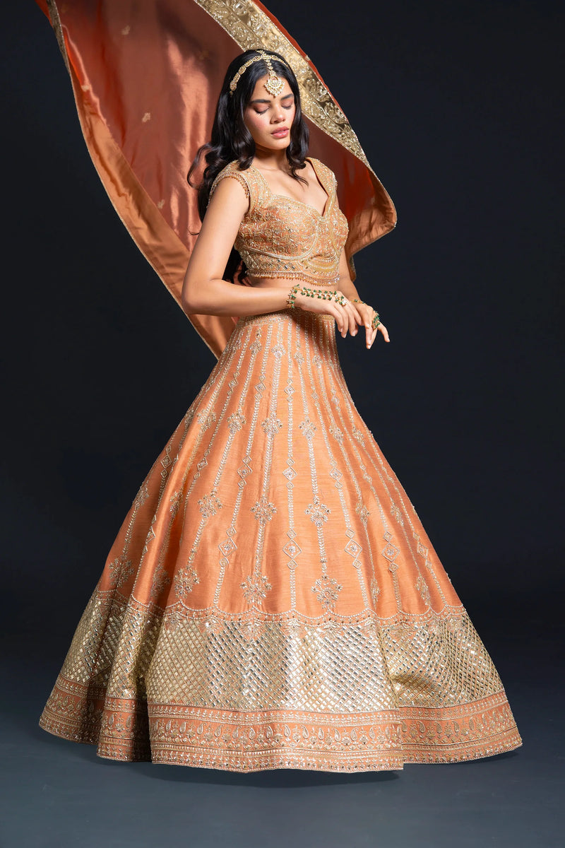 Orange Raw Silk Lehenga