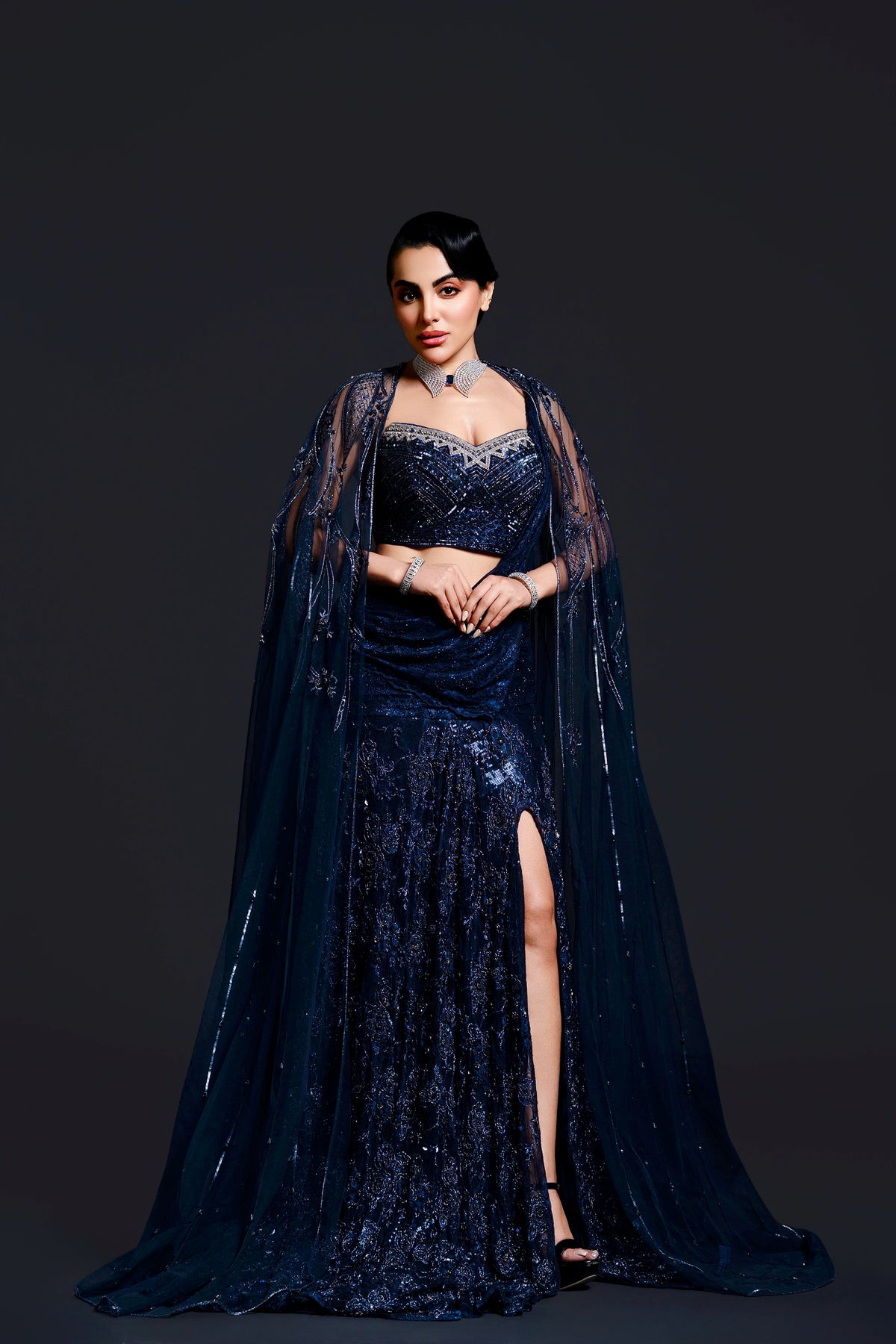 Navy Blue Stanley Slit Gown