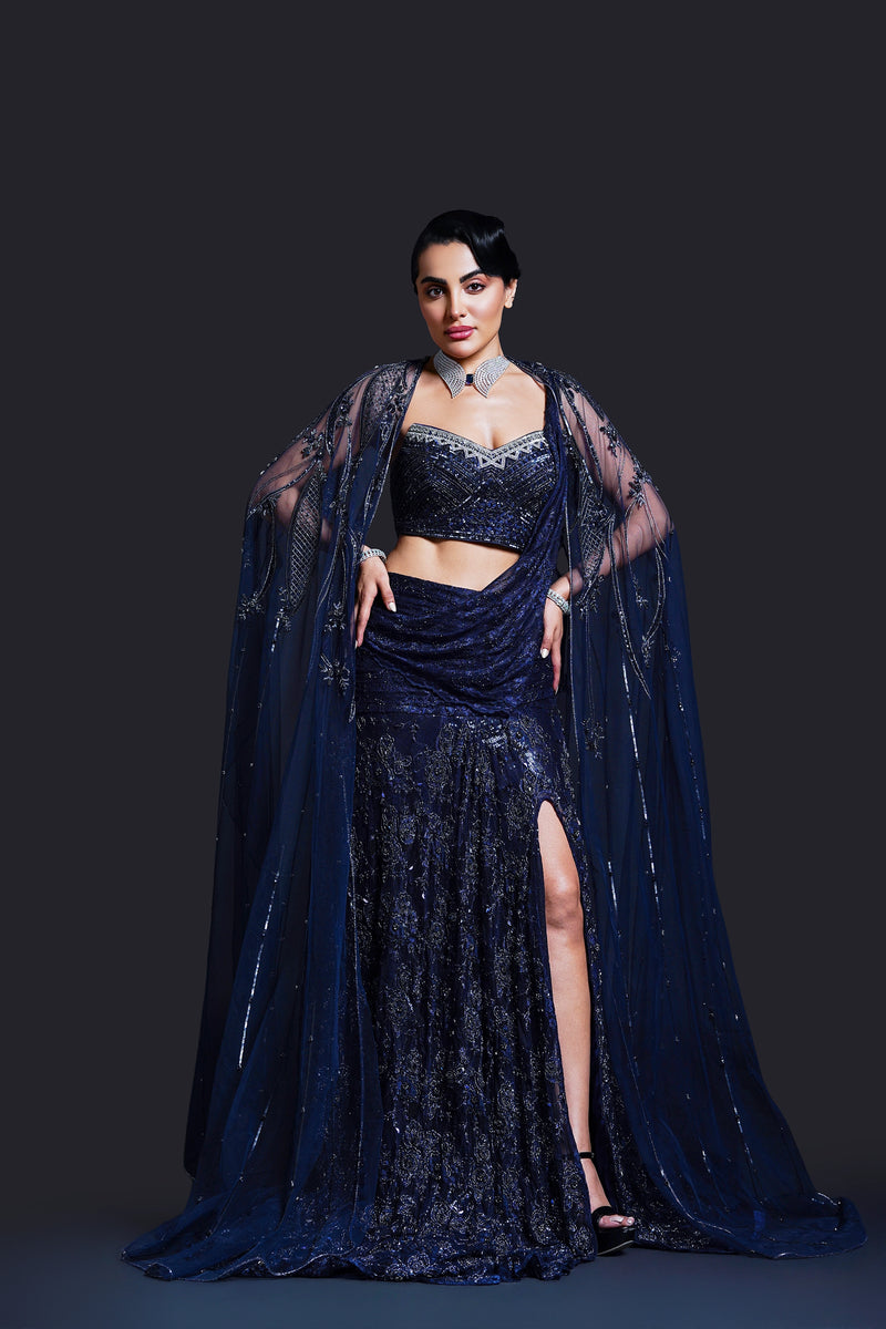 Navy Blue Stanley Slit Gown