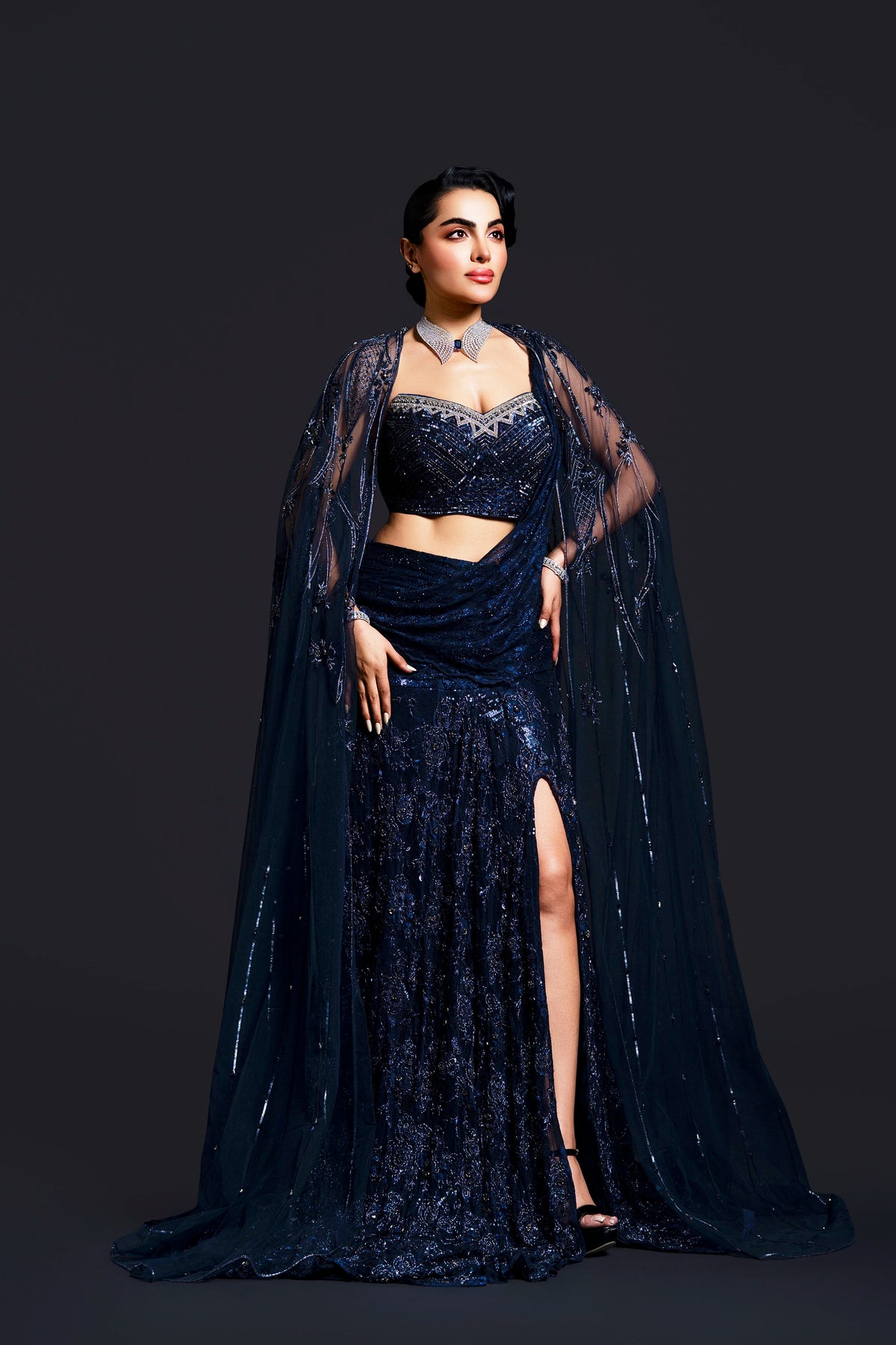 Navy Blue Stanley Slit Gown