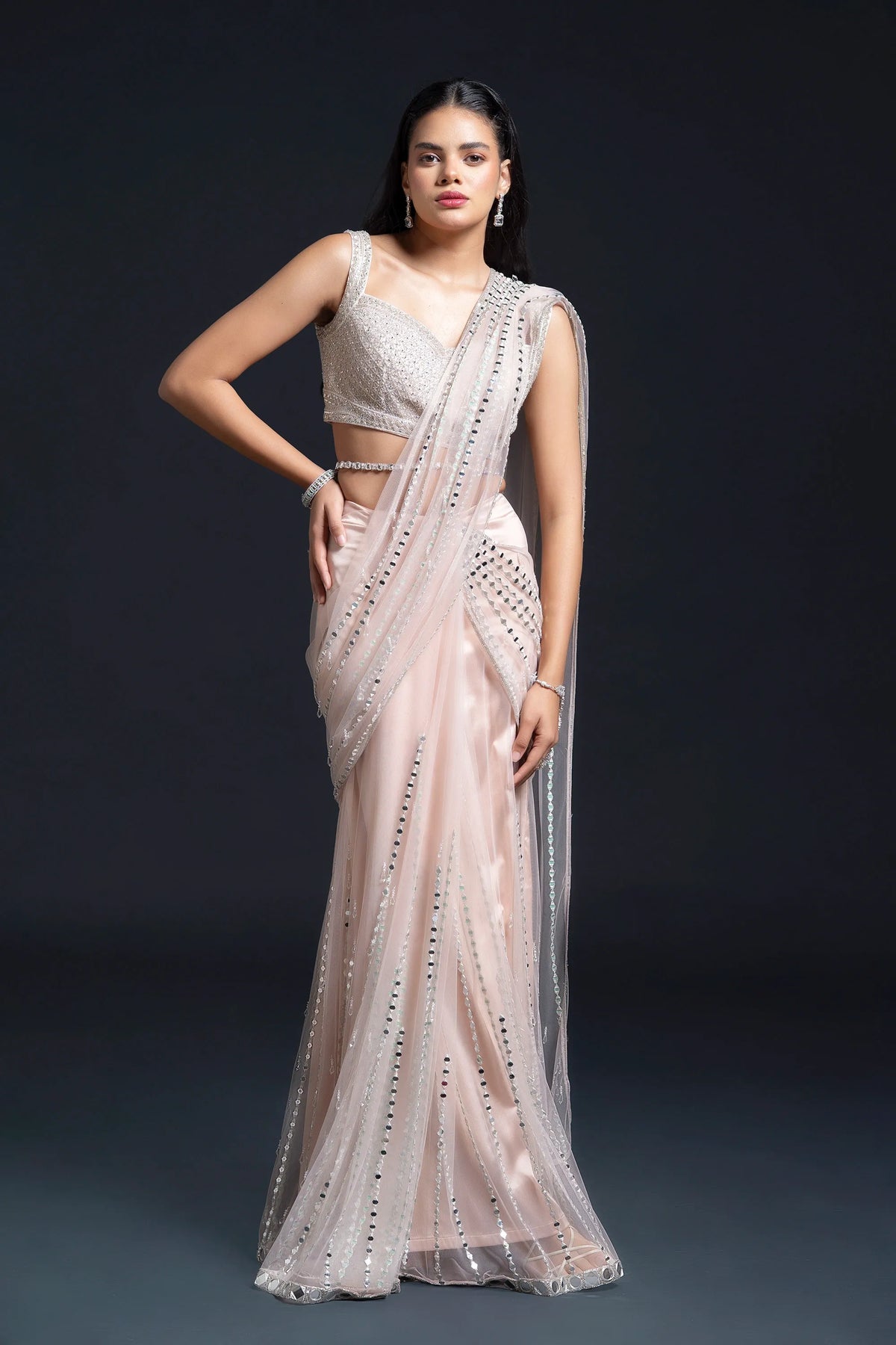 Blush Pink Mirror Drape Saree