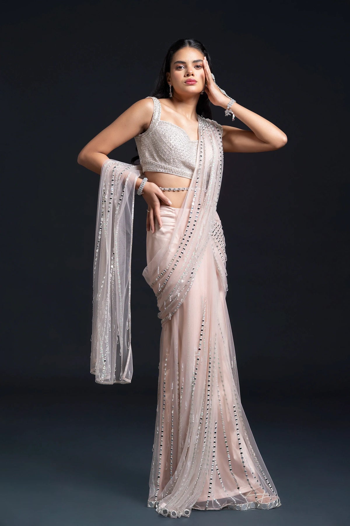 Blush Pink Mirror Drape Saree