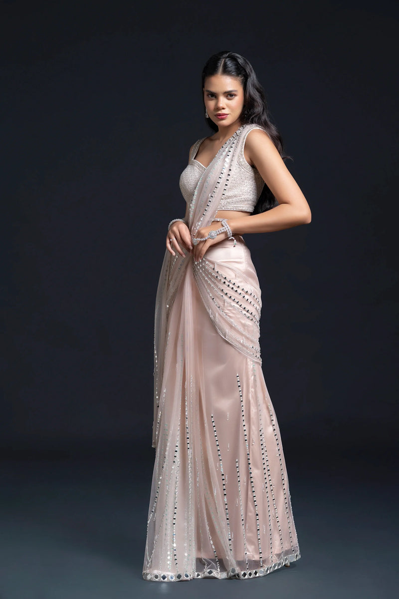Blush Pink Mirror Drape Saree