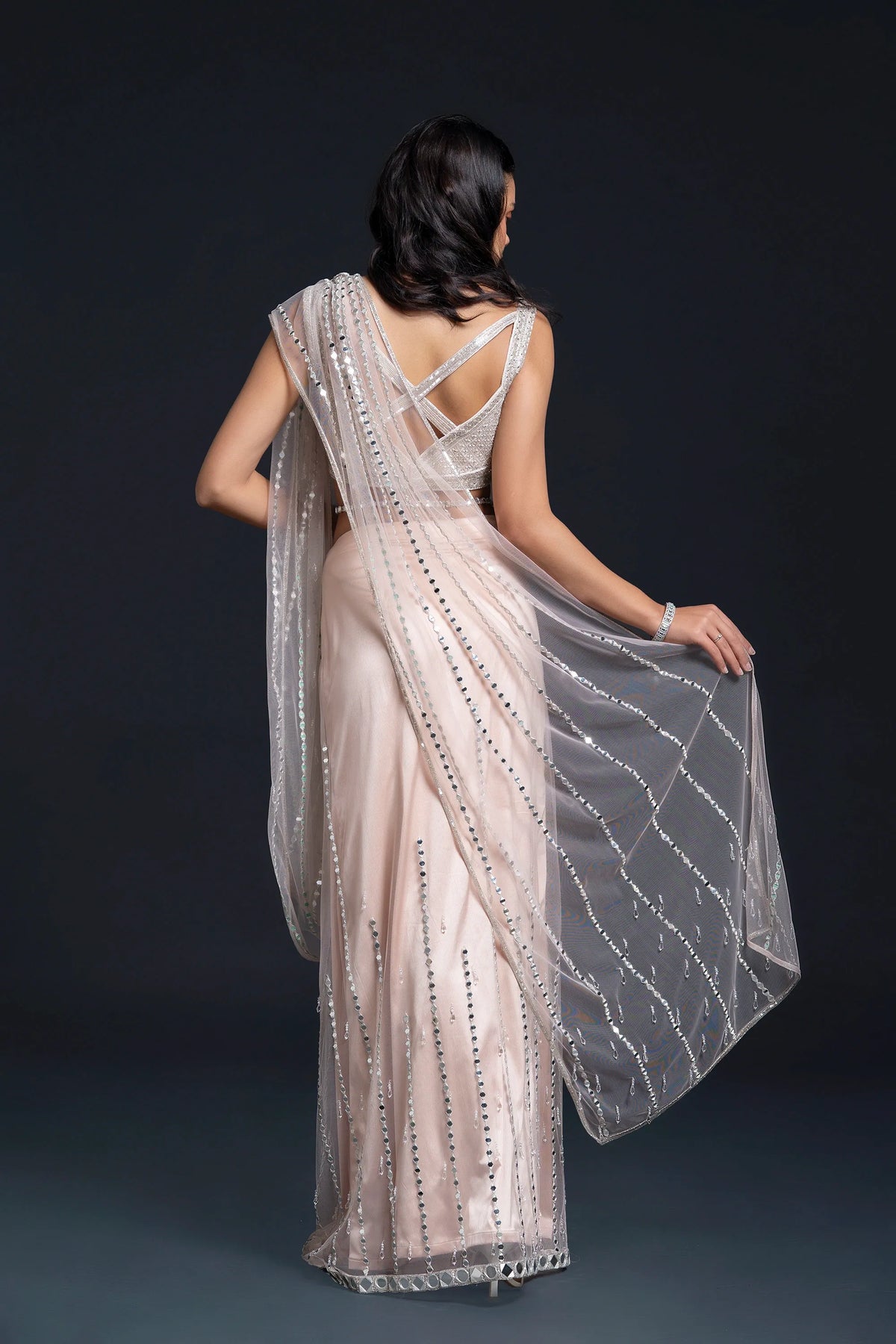 Blush Pink Mirror Drape Saree