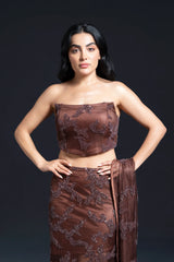 Brown Slit Long Staight Skirt Set