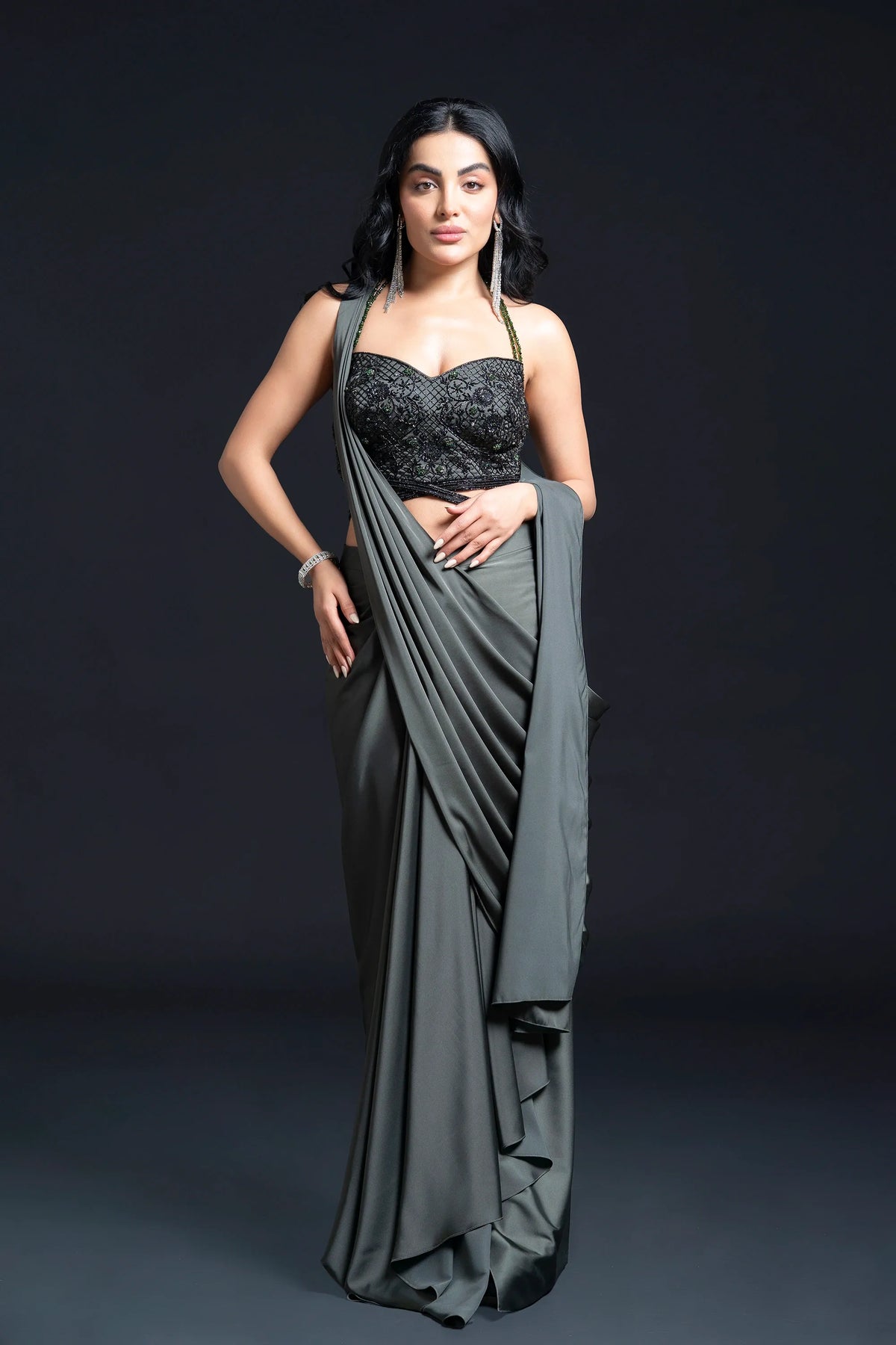 Dark Green Drape Saree