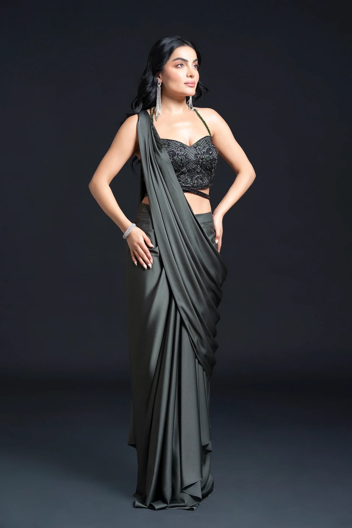 Dark Green Drape Saree