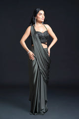 Dark Green Drape Saree