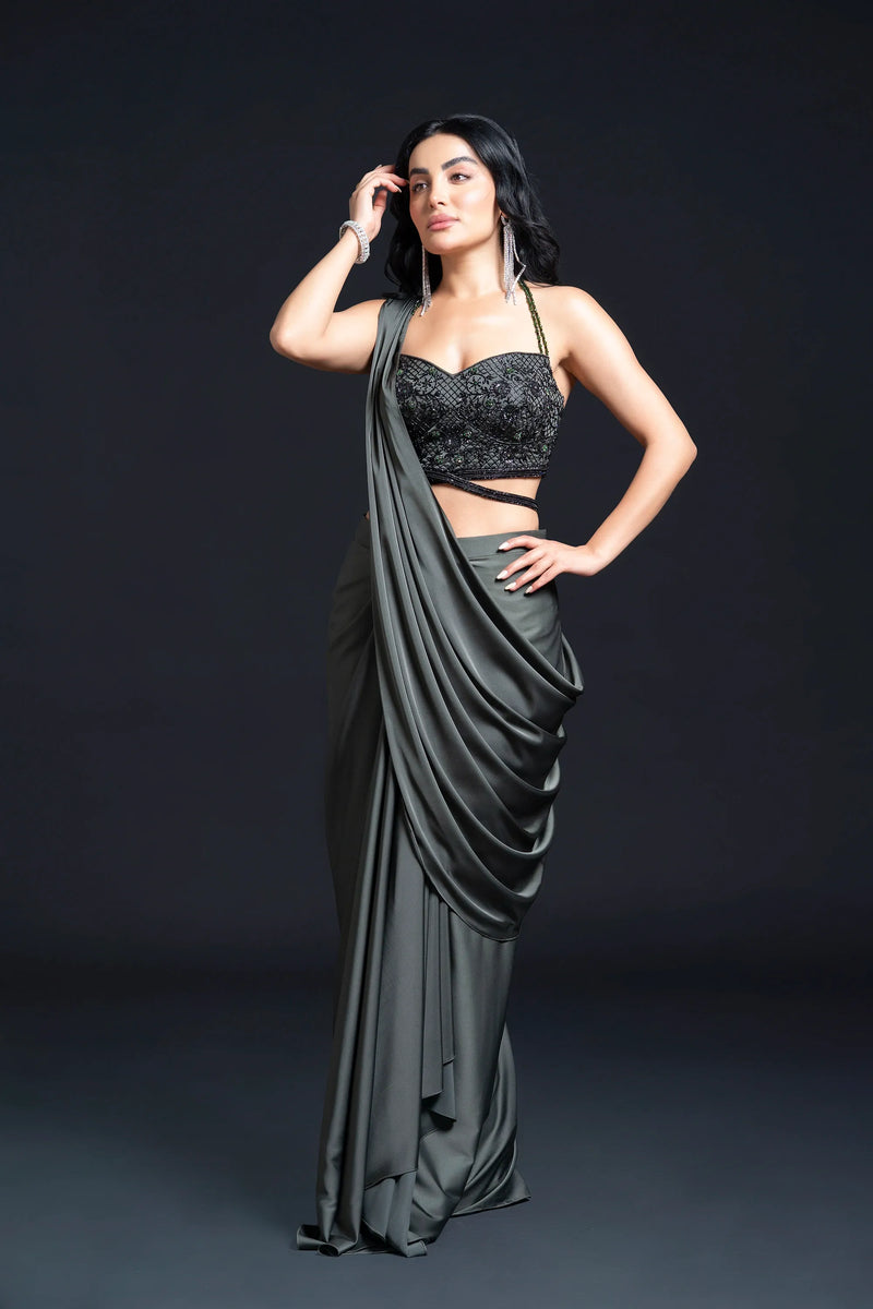 Dark Green Drape Saree