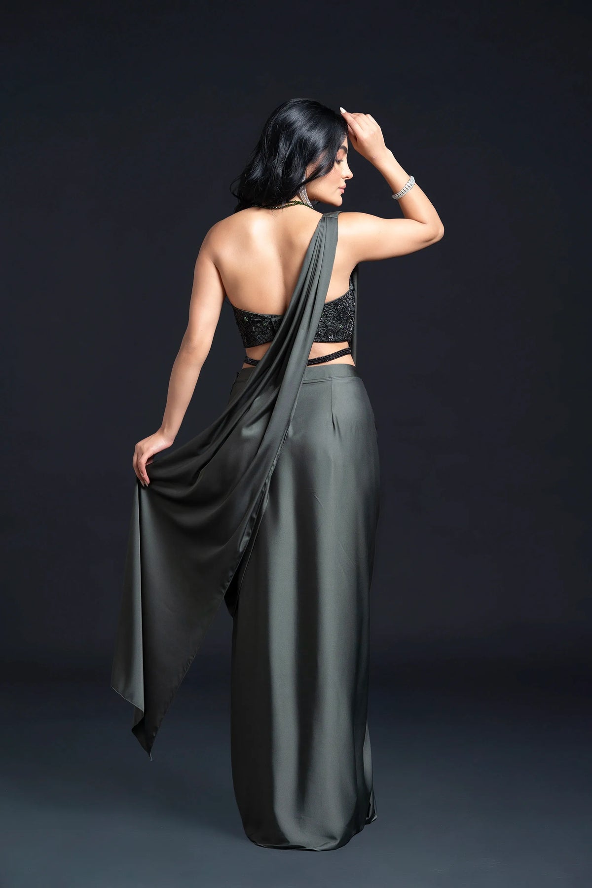 Dark Green Drape Saree