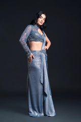 Dusty Blue Drape Saree