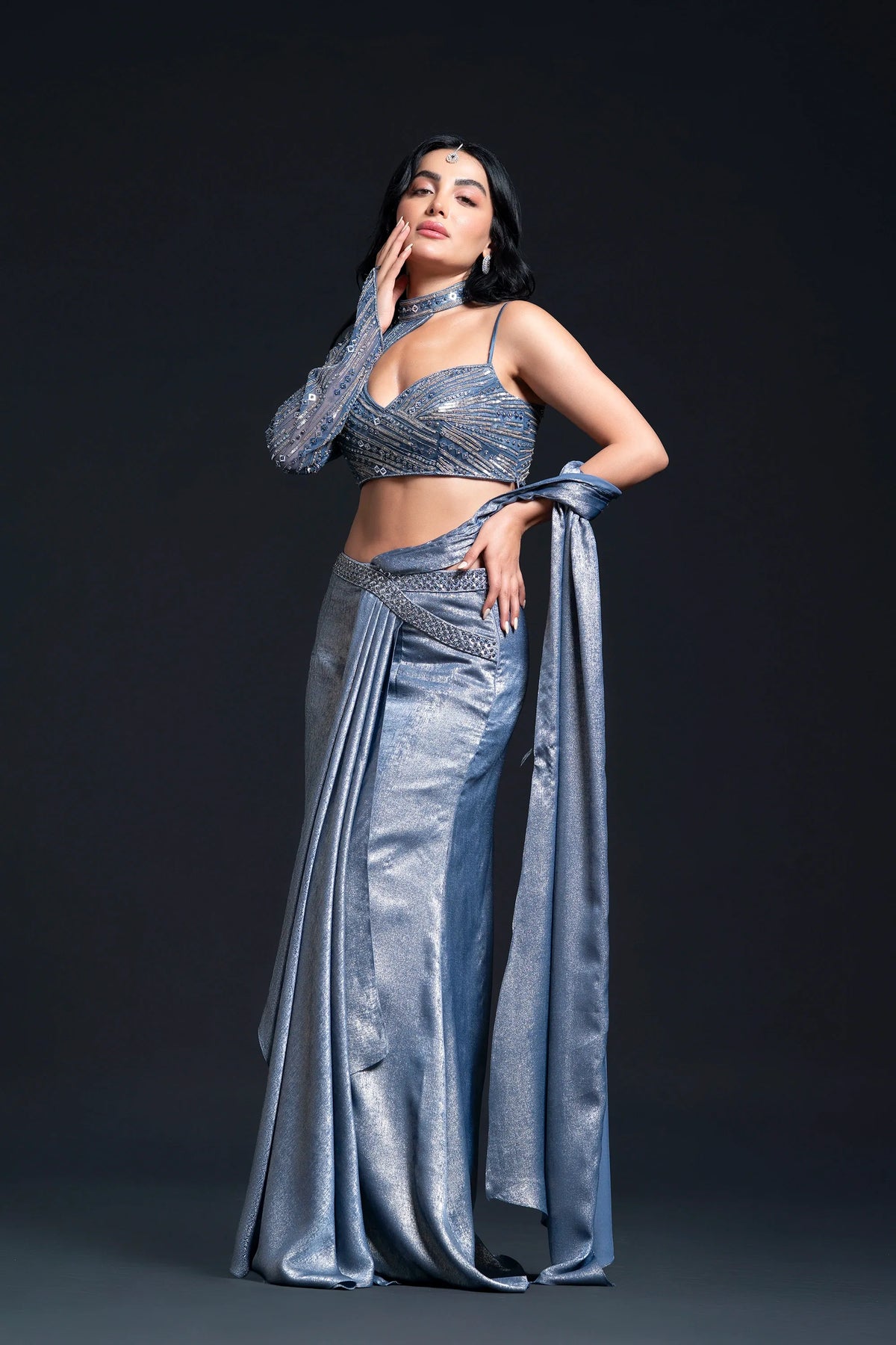 Dusty Blue Drape Saree