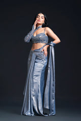 Dusty Blue Drape Saree