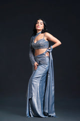 Dusty Blue Drape Saree