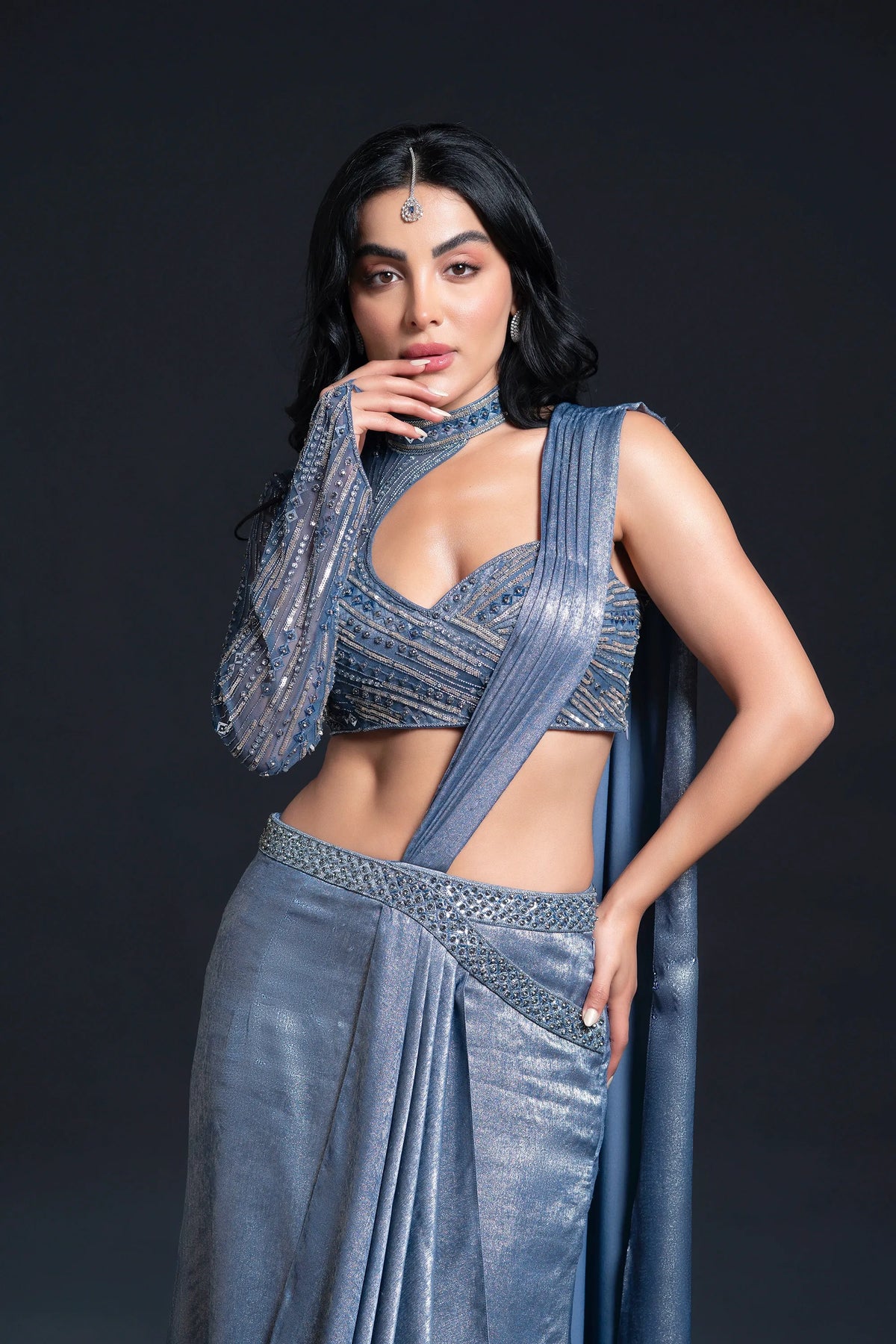 Dusty Blue Drape Saree