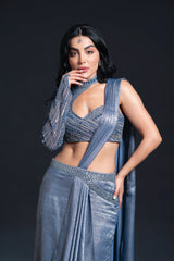 Dusty Blue Drape Saree