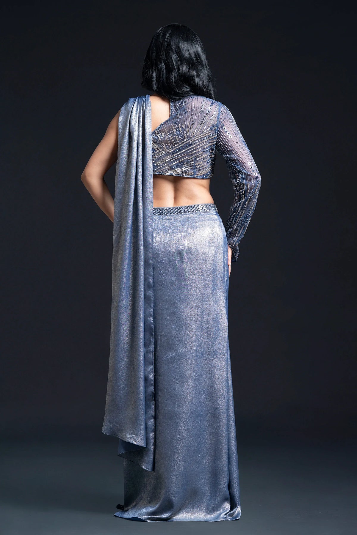 Dusty Blue Drape Saree
