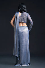 Dusty Blue Drape Saree