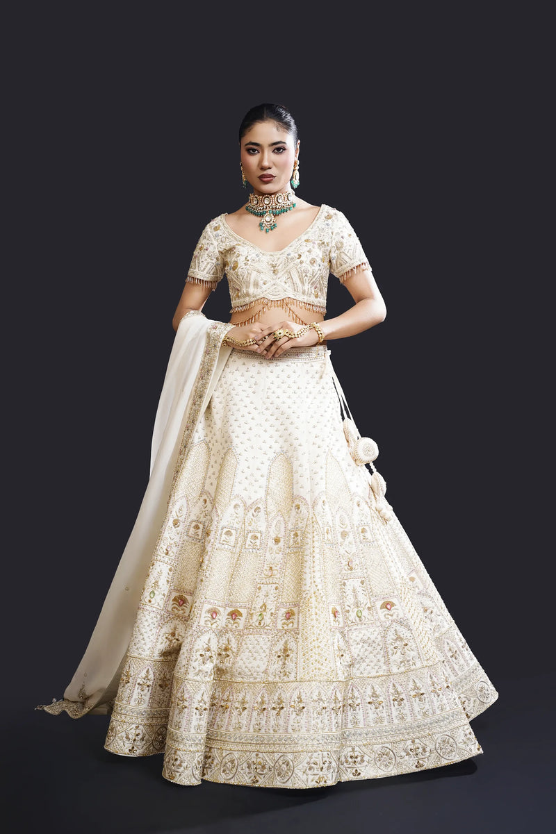 Ivory Embroidered Bridal Lehenga