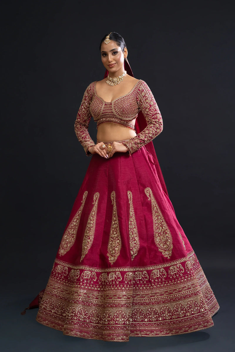 Maroon Embroidered Bridal Lehenga