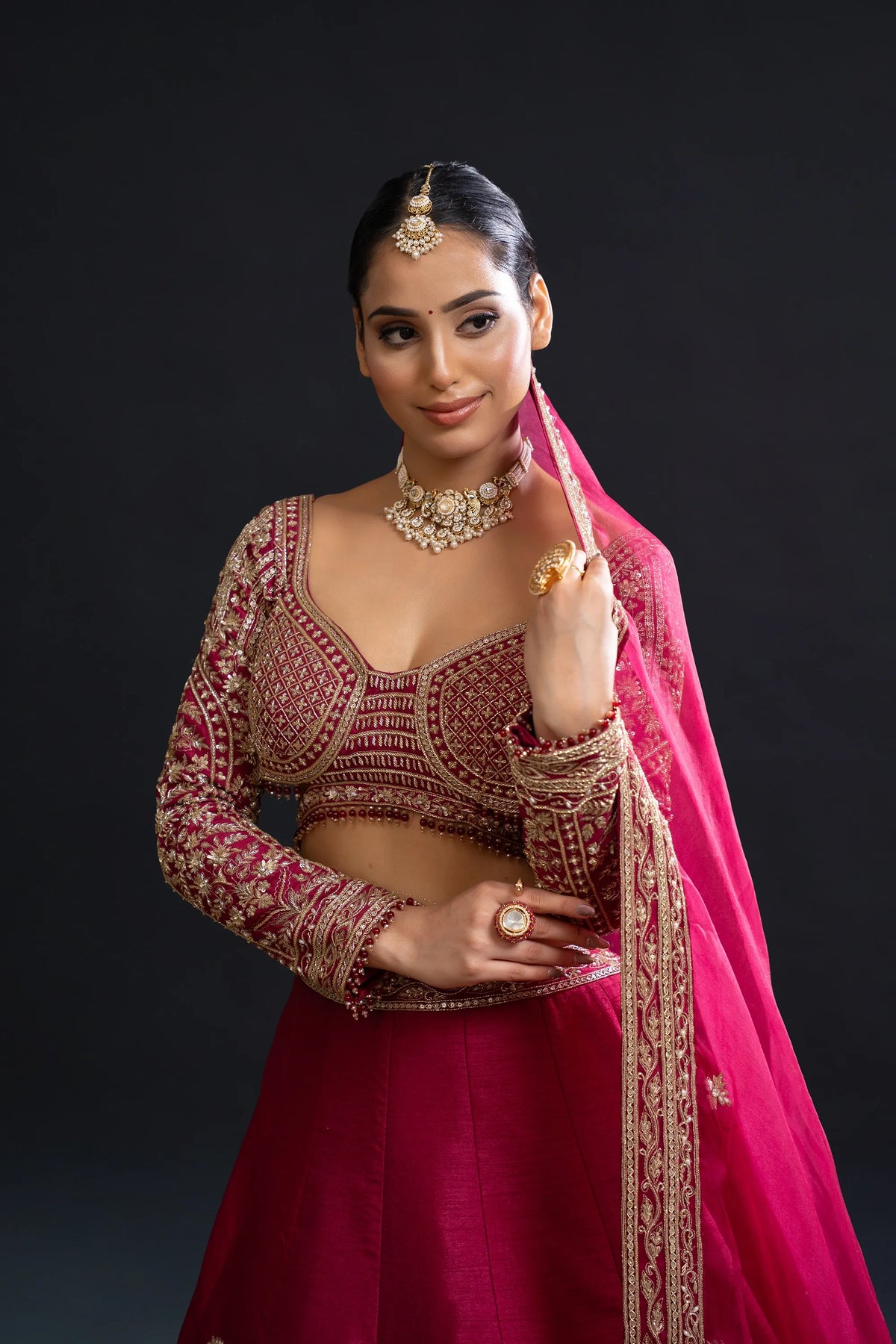 Maroon Embroidered Bridal Lehenga
