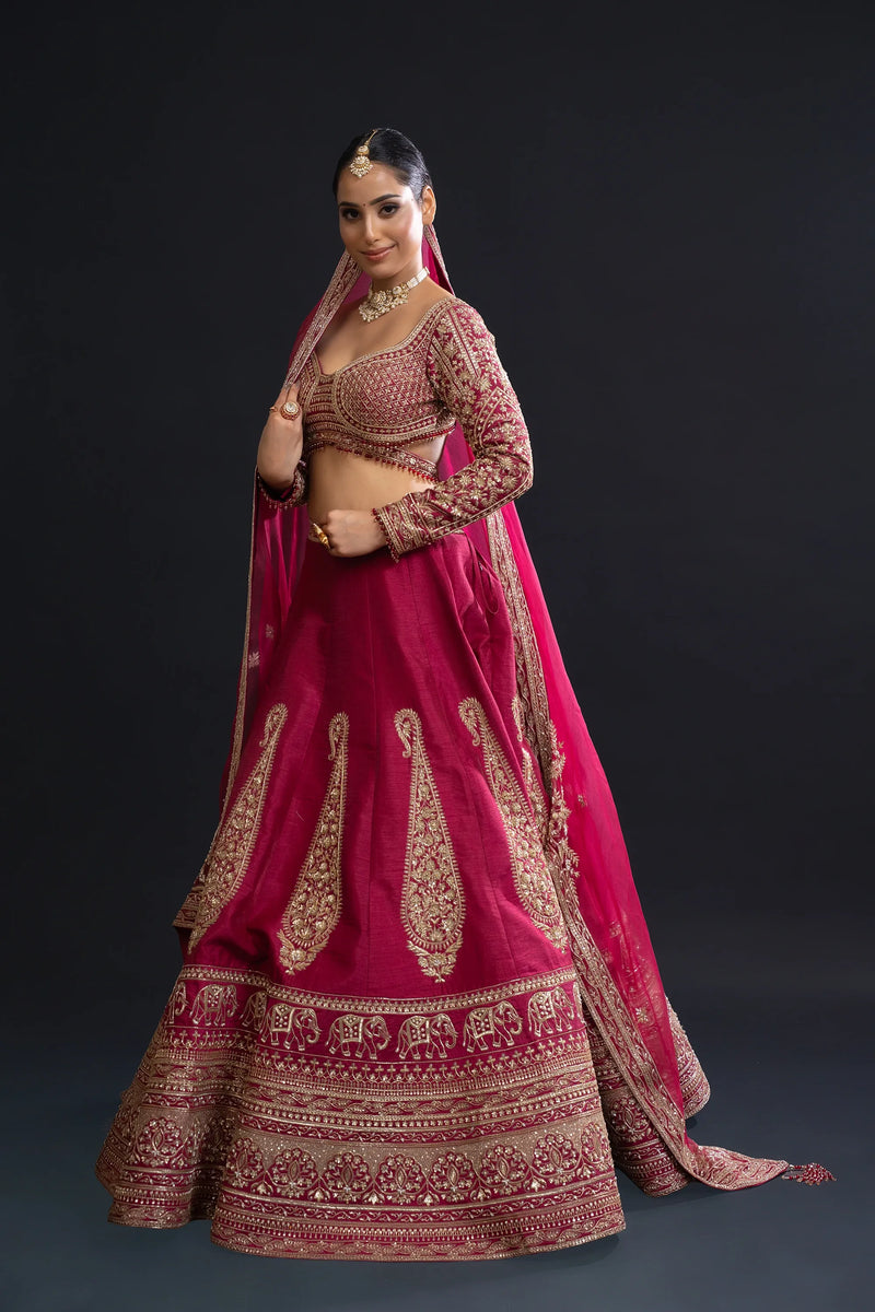 Maroon Embroidered Bridal Lehenga
