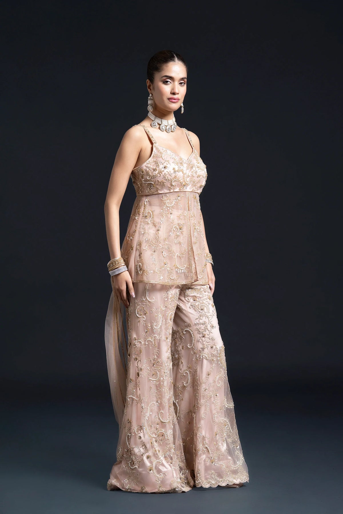 Peach Pink Sharara Set