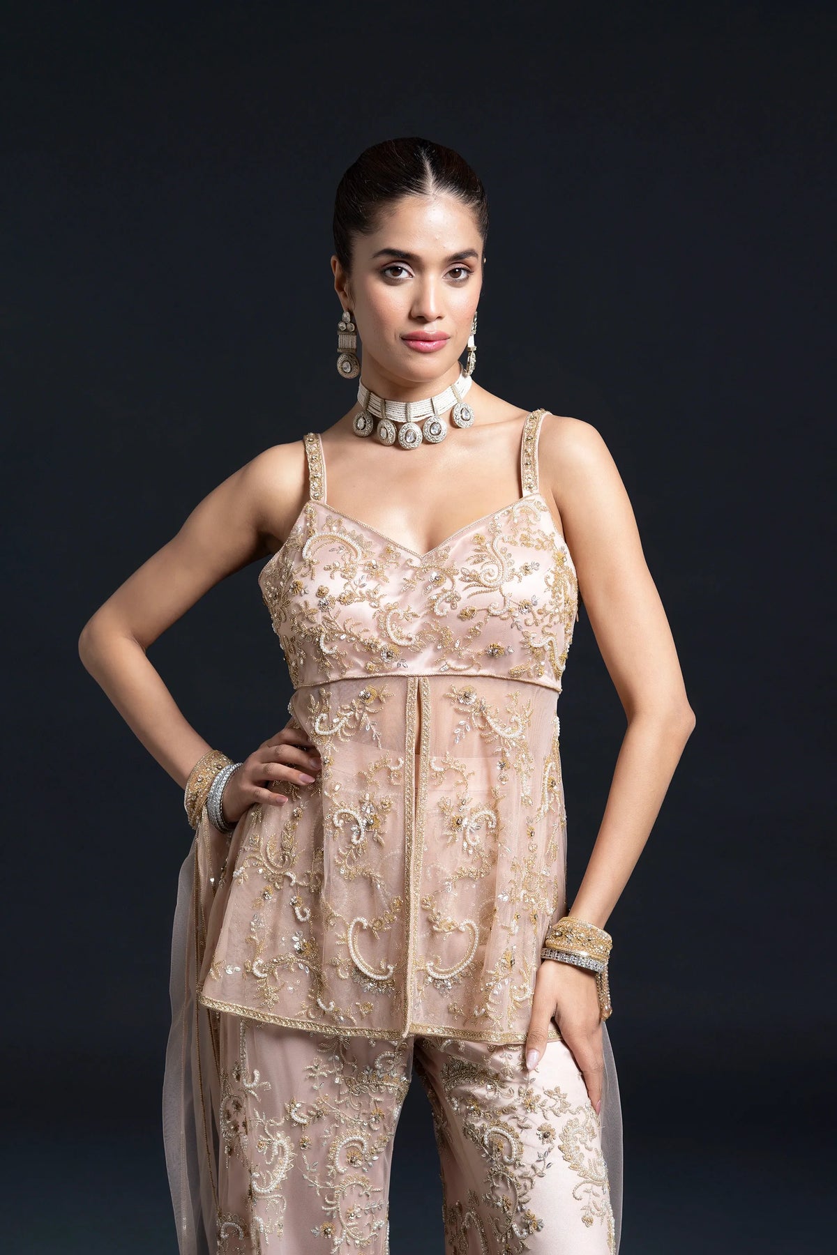 Peach Pink Sharara Set