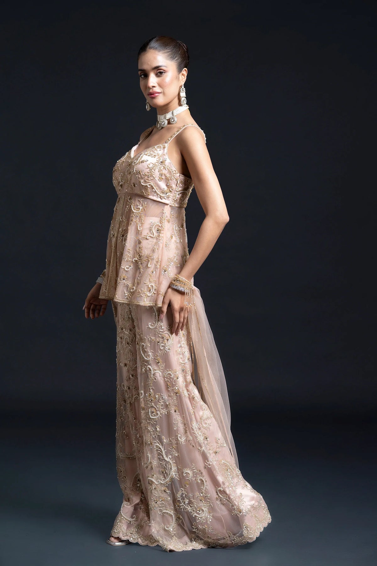 Peach Pink Sharara Set