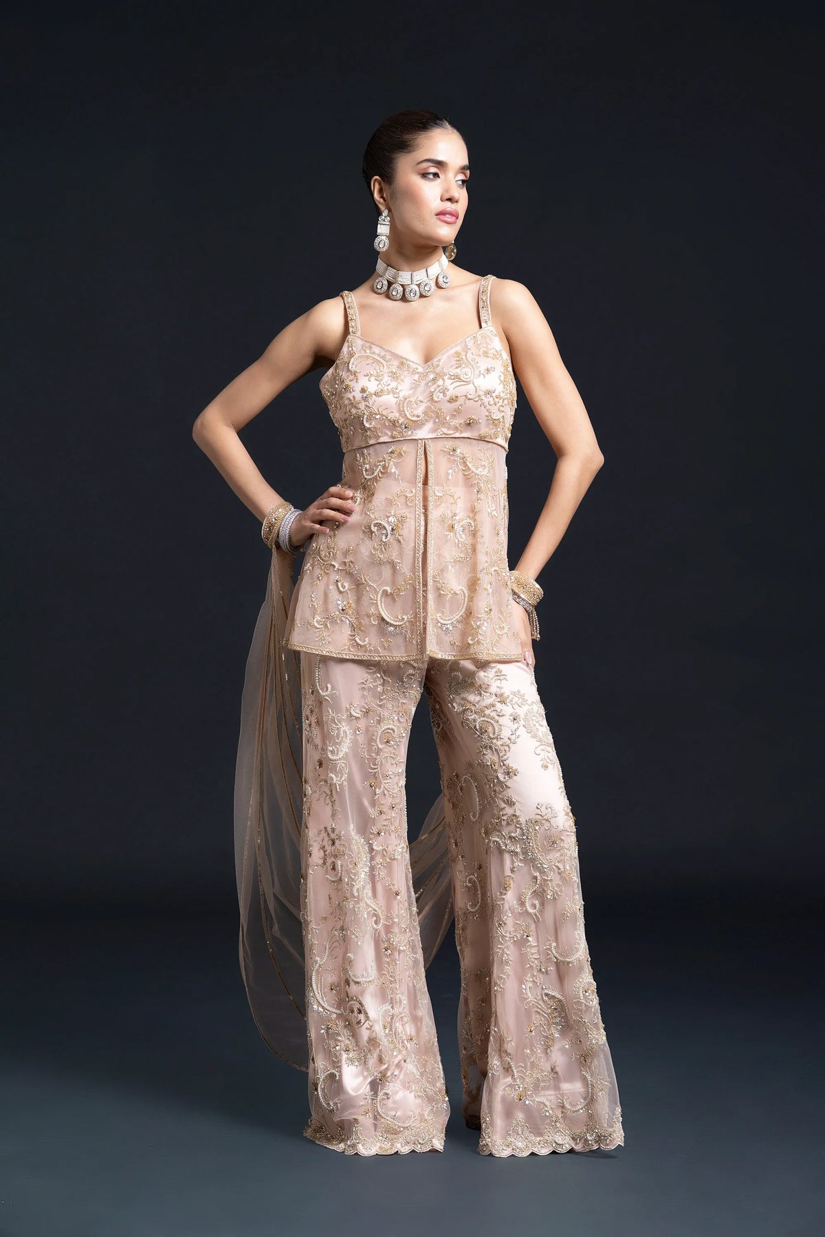 Peach Pink Sharara Set