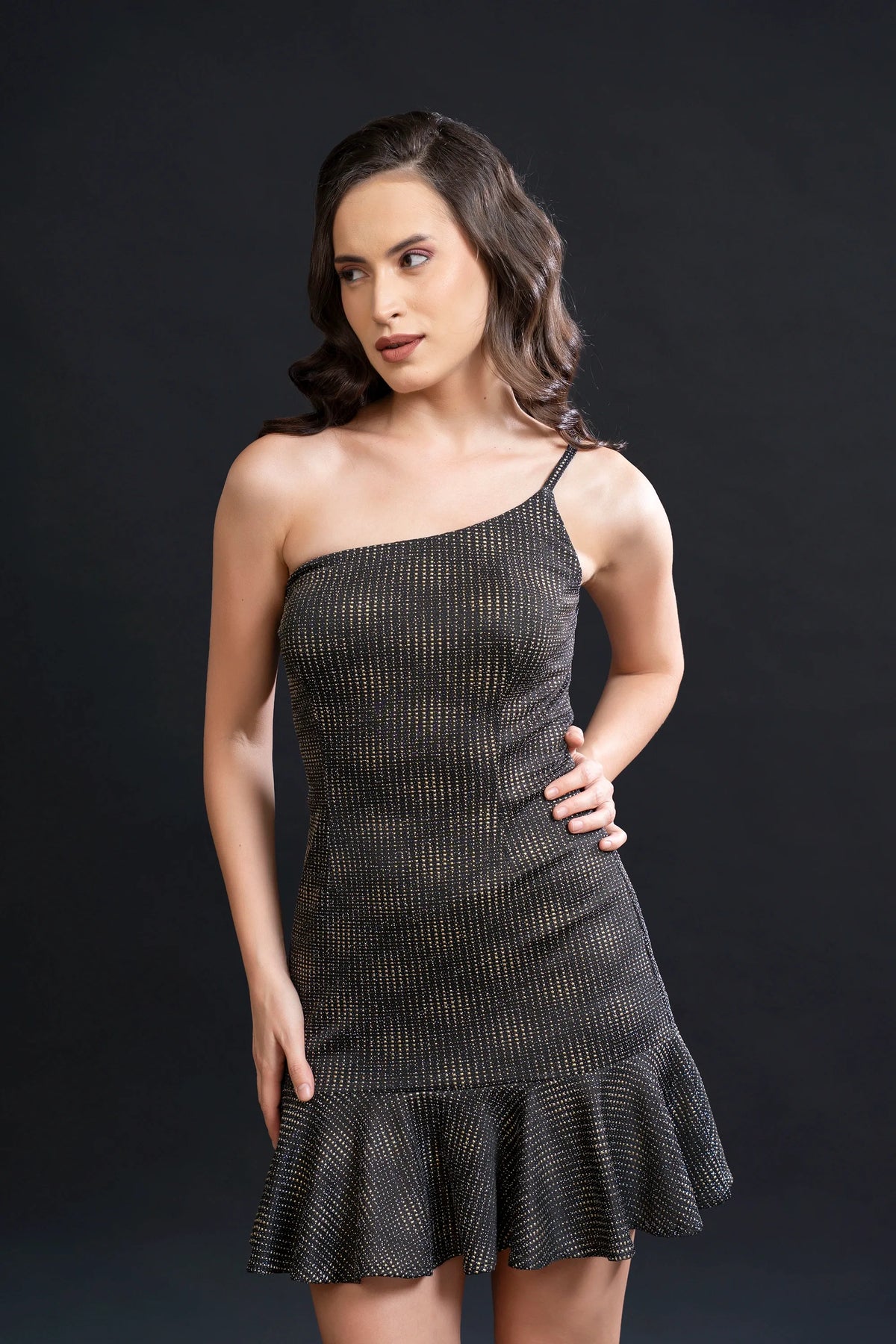 Black and Gold Ruffle Short Dress