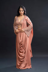 Dusty Peach Drape Saree
