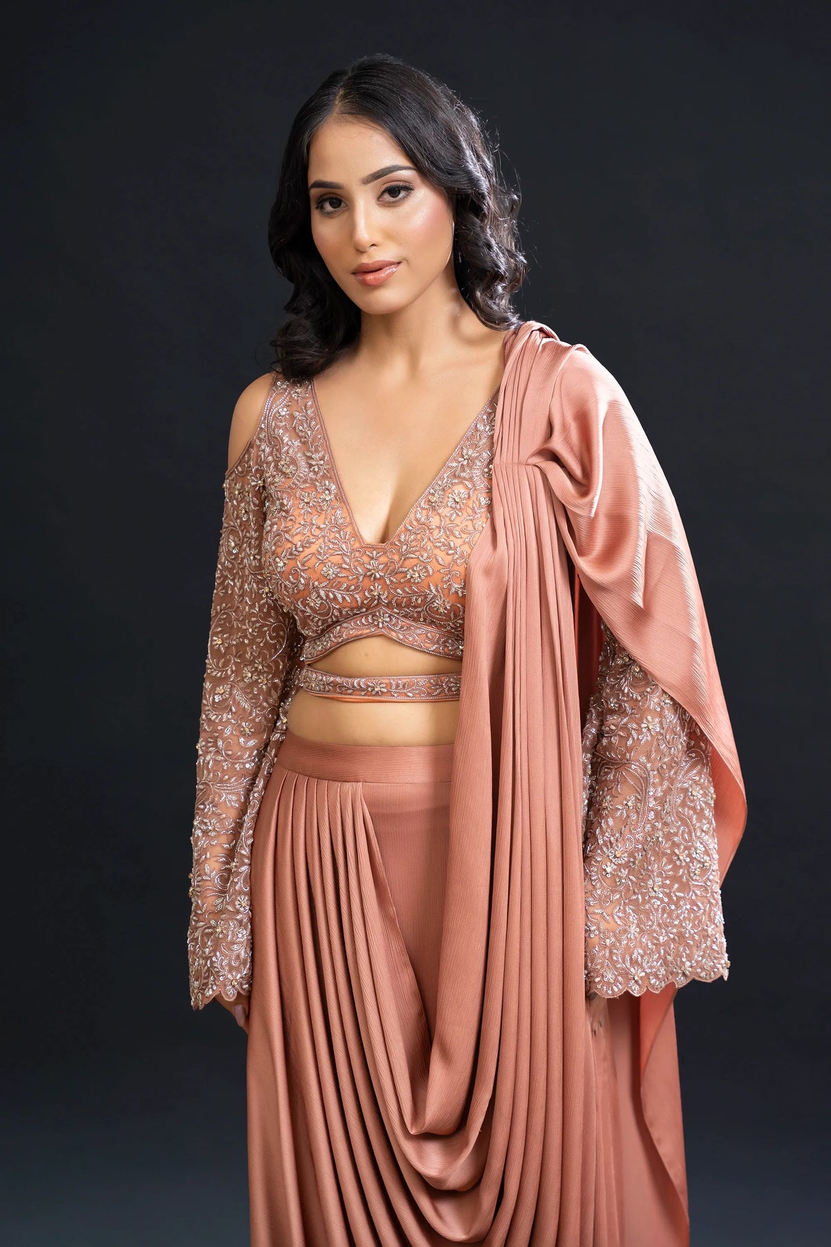 Dusty Peach Drape Saree