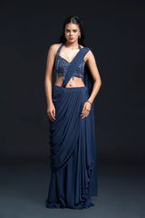 Navy Blue Drape Saree