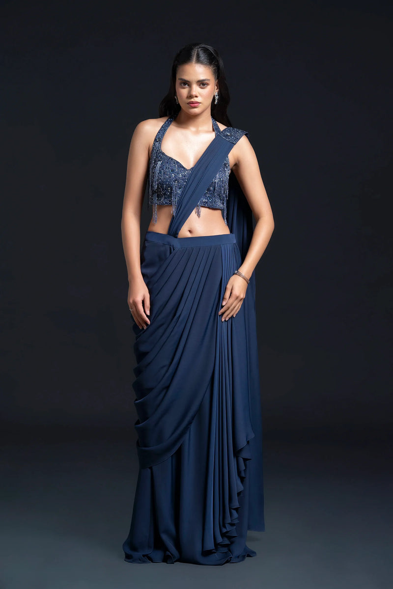 Navy Blue Drape Saree