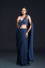 Navy Blue Drape Saree