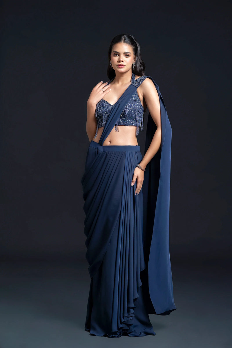 Navy Blue Drape Saree