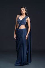 Navy Blue Drape Saree