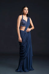 Navy Blue Drape Saree