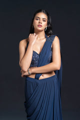 Navy Blue Drape Saree