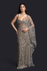 Olive Green Drape Saree