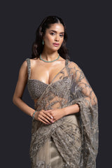Olive Green Drape Saree
