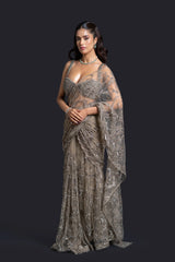 Olive Green Drape Saree