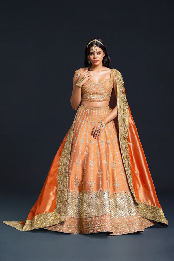 Orange Raw Silk Lehenga