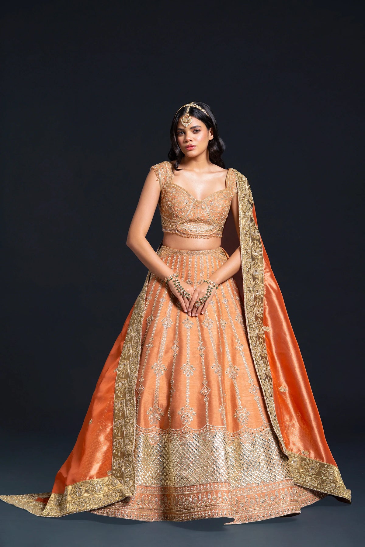 Orange Raw Silk Lehenga