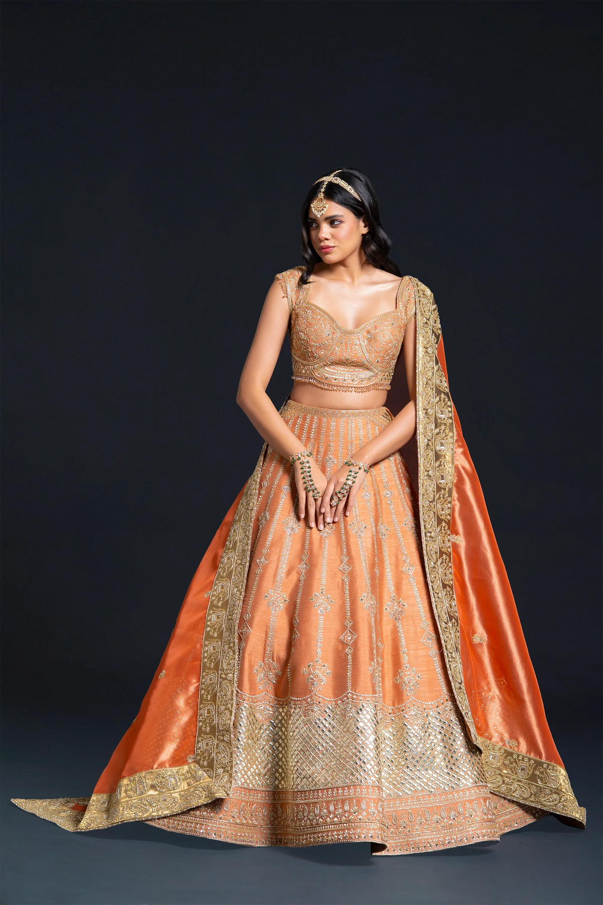 Orange Raw Silk Lehenga