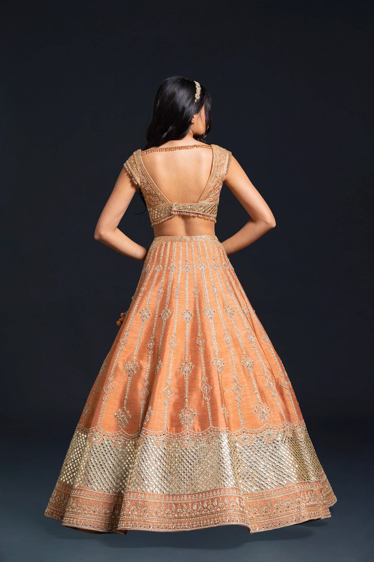 Orange Raw Silk Lehenga