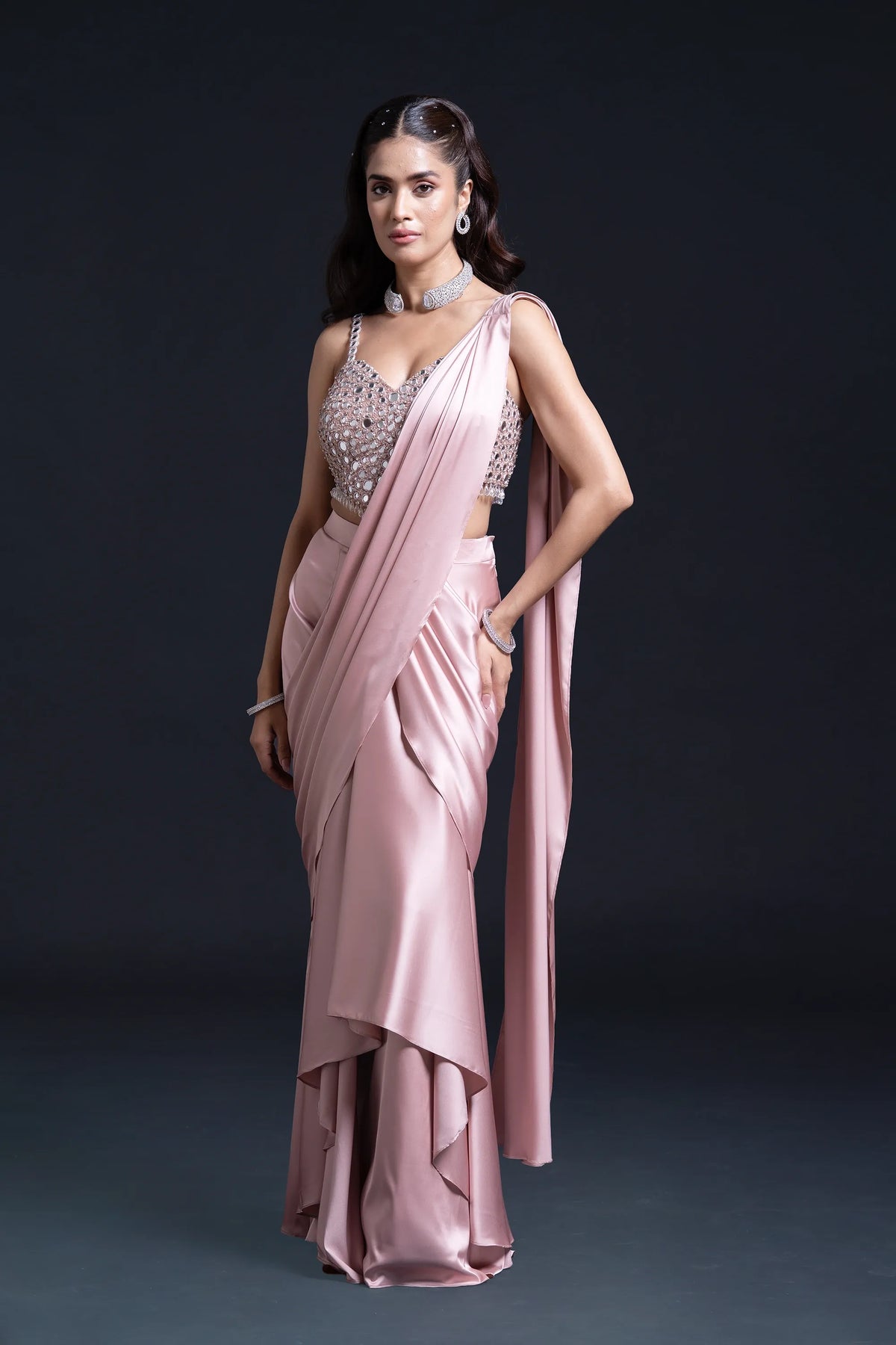Pink Mirror Drape Saree