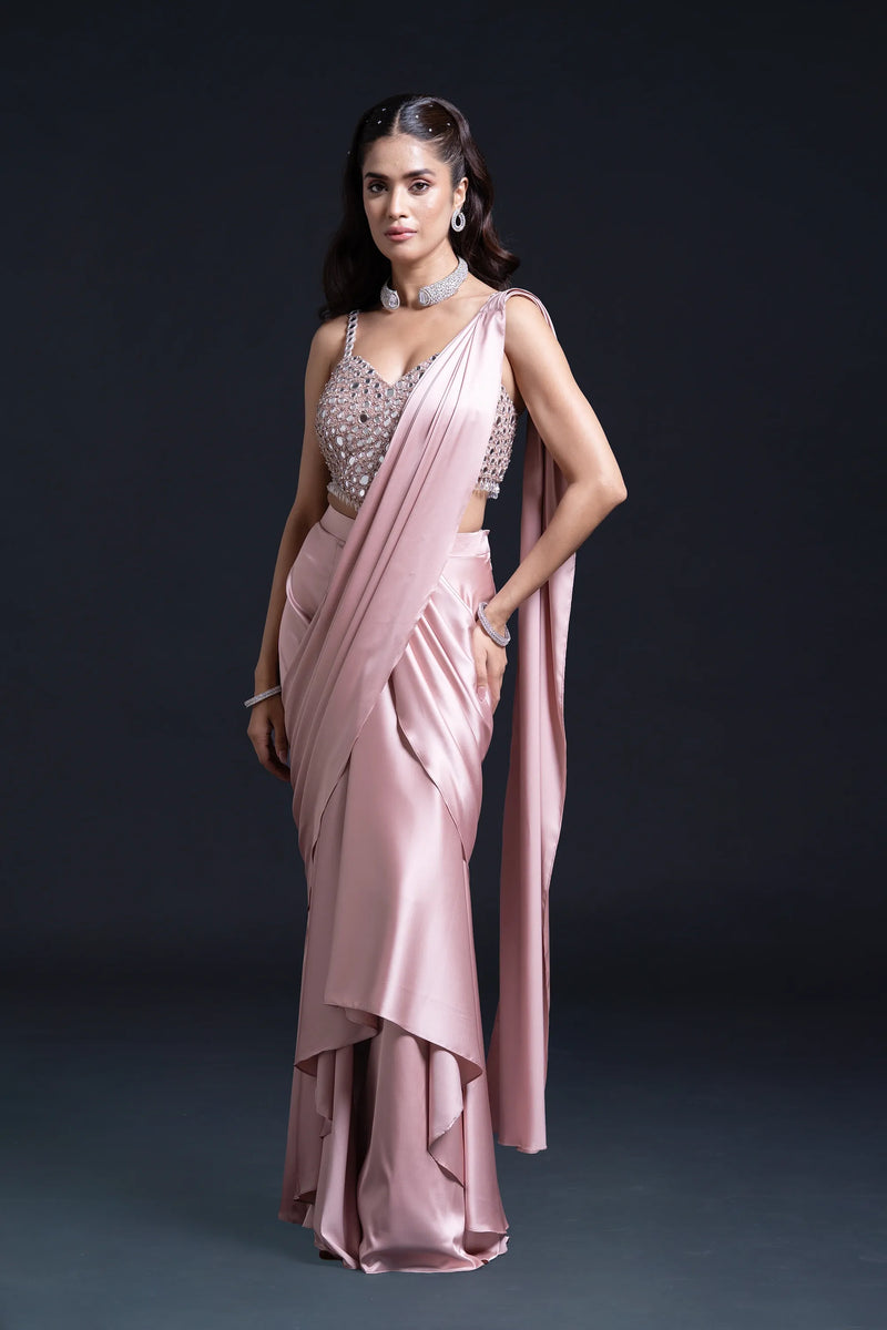 Pink Mirror Drape Saree